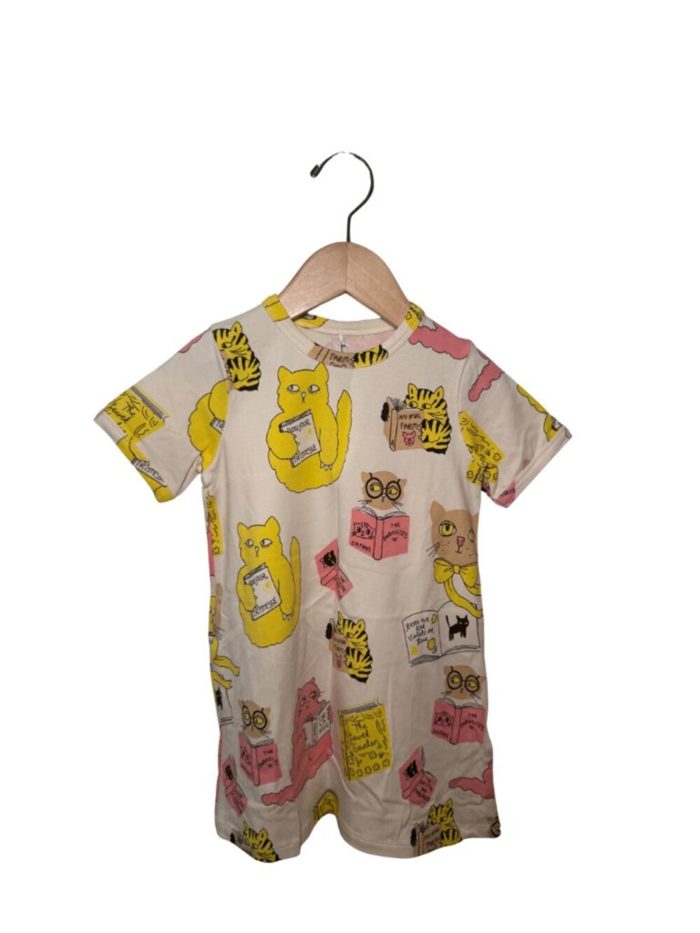 NWT Mini Rodini Cats All Over Print Short Sleeve Dress 2-3Y